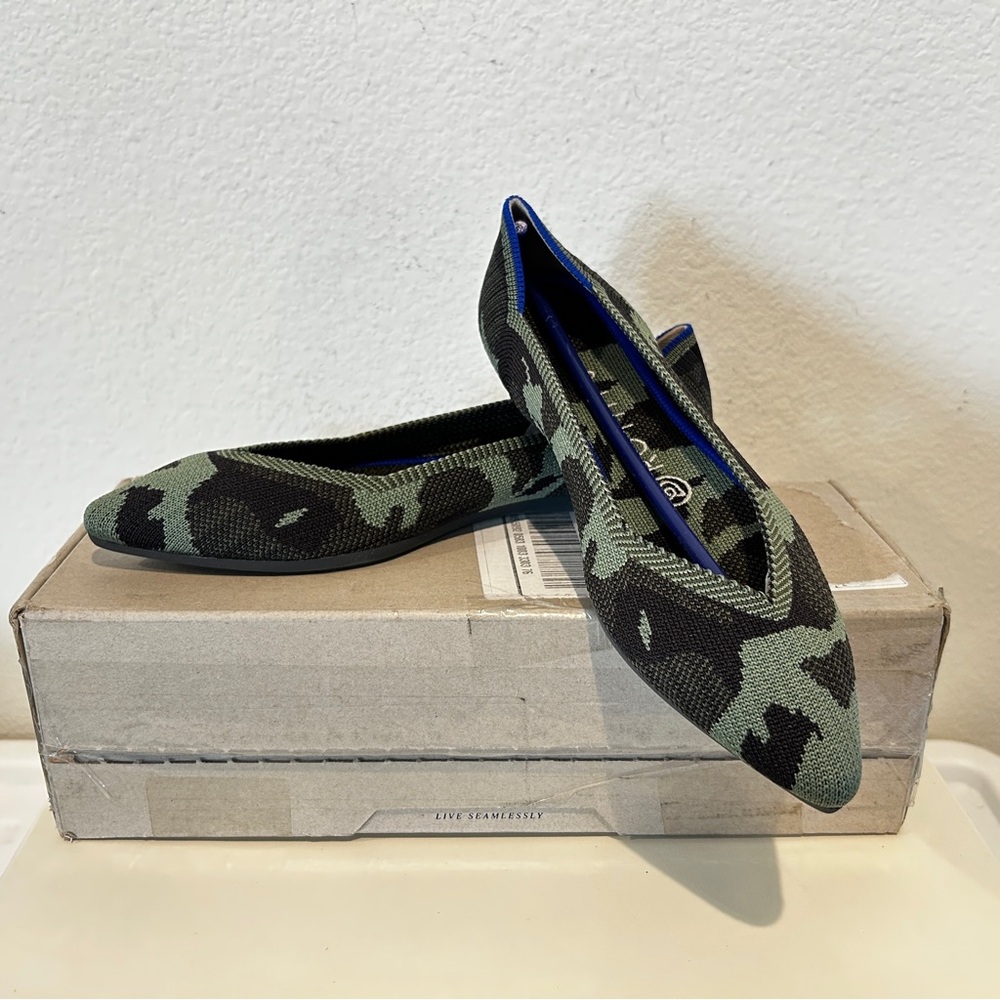Rothy's The Point Flats in Olive Camo, Size 7, New in Box
